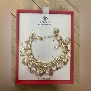 Atterri Gold and Pink Heart Charm Bracelet